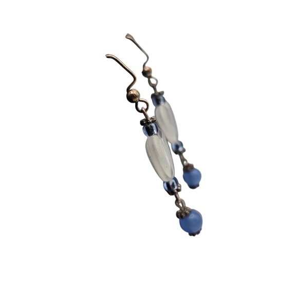 Women's Fashion Jewelry Clear Heart Shaped Blue Beaded Dangle Drop Hook Earrings - Picture 9 of 11